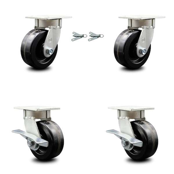 Service Caster 5 Inch Kingpinless Phenolic Wheel Caster Swivel Locks 2 Brakes SCC, 2PK SCC-KP30S520-PHR-BSL-2-SLB-2 - main